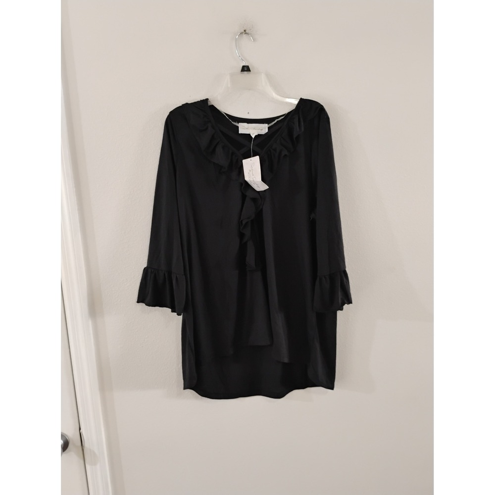French Laundry Black Ruffle V-Neck Strappy Tunic Top Plus Size 2X NWT